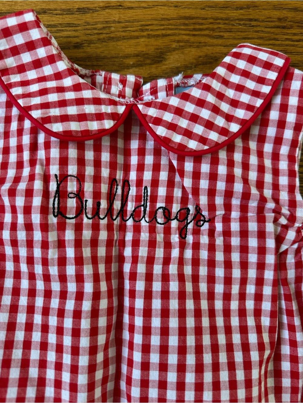 Girls Red Gingham 'Bulldogs' Peter Pan Dress